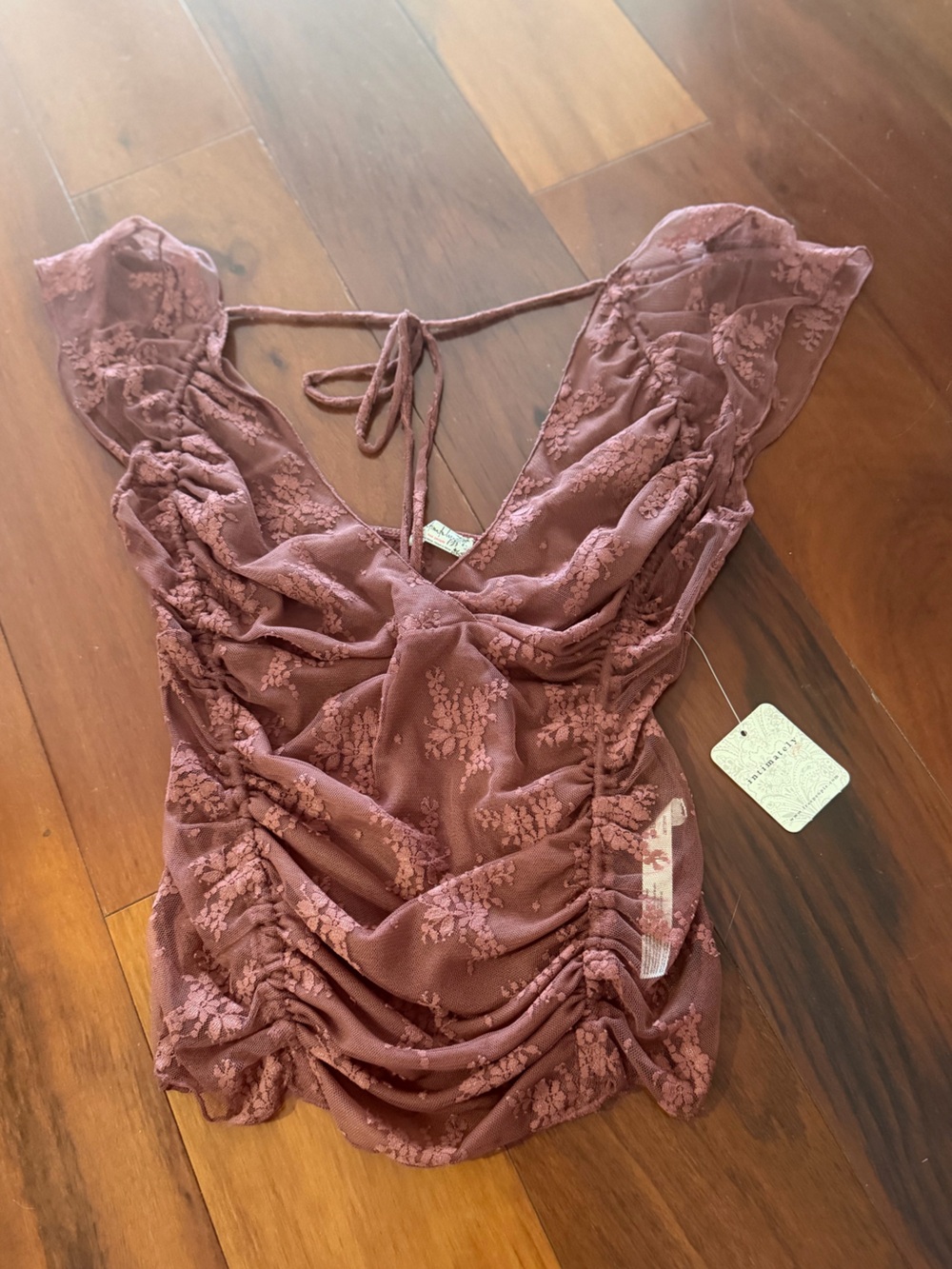 Free People dusty mauve lace camisole with floral overlay